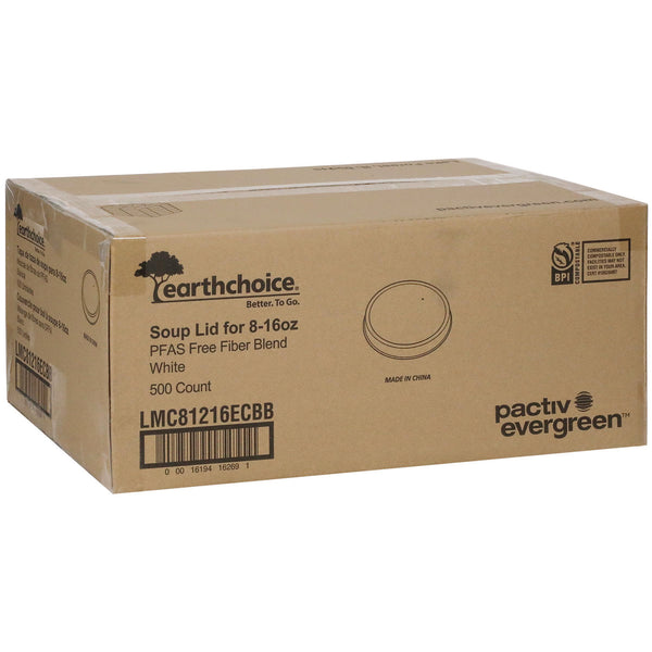 Pactiv Evergreen EarthChoice PFAS-Free Compostable Soup Cup Lid, For 8-16 oz Soup Cups, 4" Diameter, White, Sugarcane, 500/Carton (PCTLMC81216ECBB) Case of 500