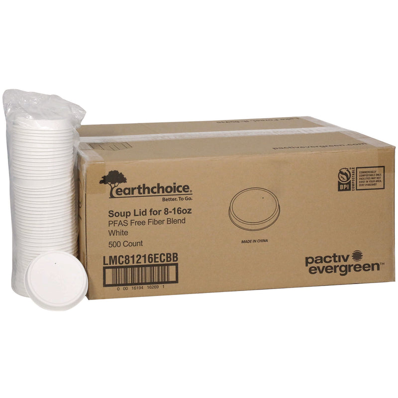 Pactiv Evergreen EarthChoice PFAS-Free Compostable Soup Cup Lid, For 8-16 oz Soup Cups, 4" Diameter, White, Sugarcane, 500/Carton (PCTLMC81216ECBB) Case of 500
