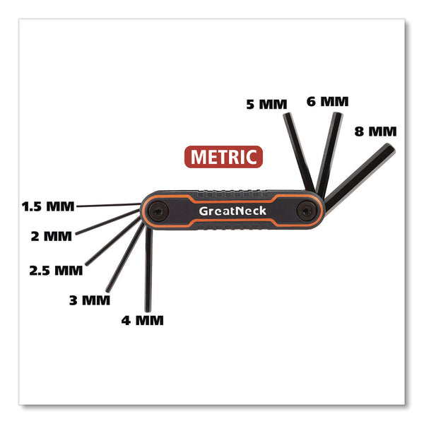 Great Neck® Hex Key Fold-Up Tool Set, Two-Piece, Metric/SAE, Black-Oxide/Blue (SAE), Black-Oxide/Red (Metric) (GNS74205) Each