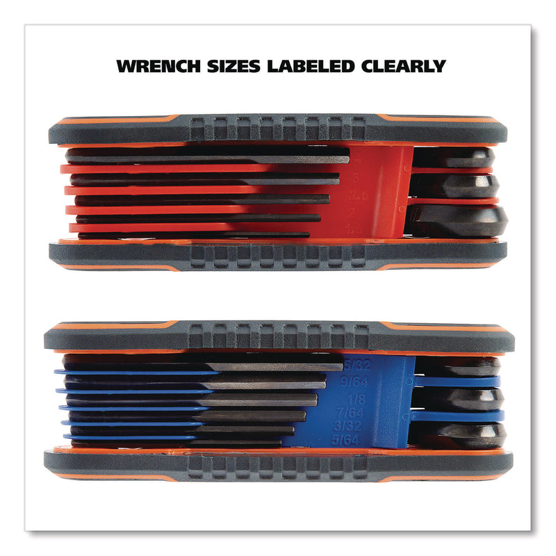 Great Neck® Hex Key Fold-Up Tool Set, Two-Piece, Metric/SAE, Black-Oxide/Blue (SAE), Black-Oxide/Red (Metric) (GNS74205) Each
