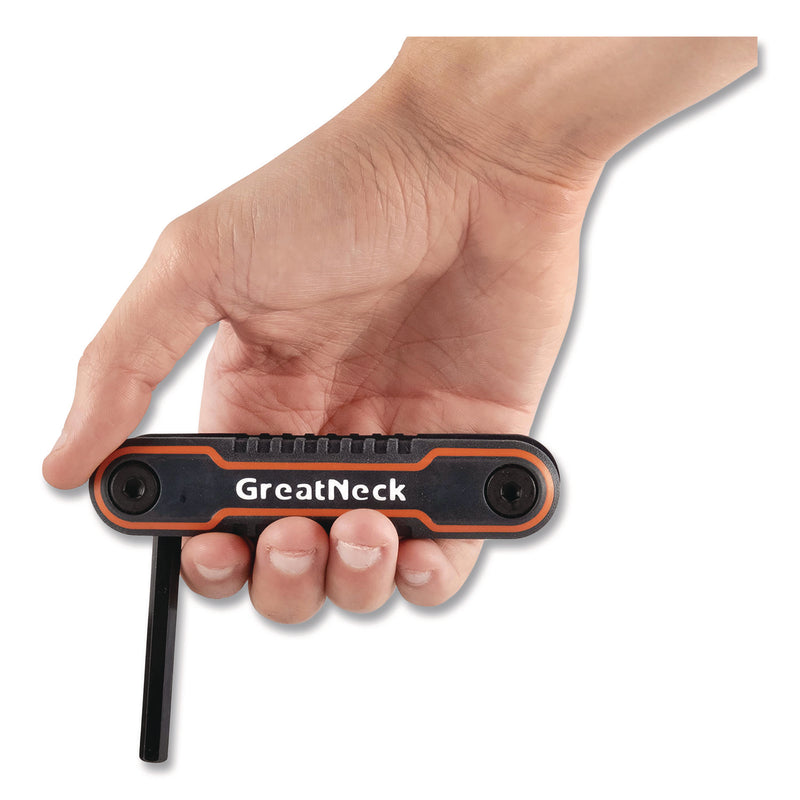 Great Neck® Hex Key Fold-Up Tool Set, Two-Piece, Metric/SAE, Black-Oxide/Blue (SAE), Black-Oxide/Red (Metric) (GNS74205) Each