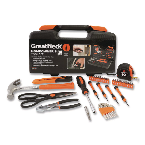 Great Neck® Homeowner's 39-Piece Tool Set, 12.38" x 3" x 7.25" Carry Case (GNS73802) Each