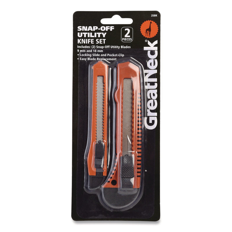 Great Neck® Snap-Off Utility Knife Set, 9 mm Knife, 18 mm Knife, Orange/Black (GNS2SBK) Each