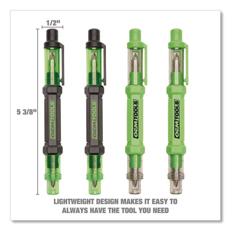 OEMTOOLS® 6-Way Pen-Style Screw/Nut Driver, Phillips/Slotted Bits, Metric Sockets, 5.38" Long, Black/Green, Green/Clear, 4/Pack (GNS22537) Pack of 4