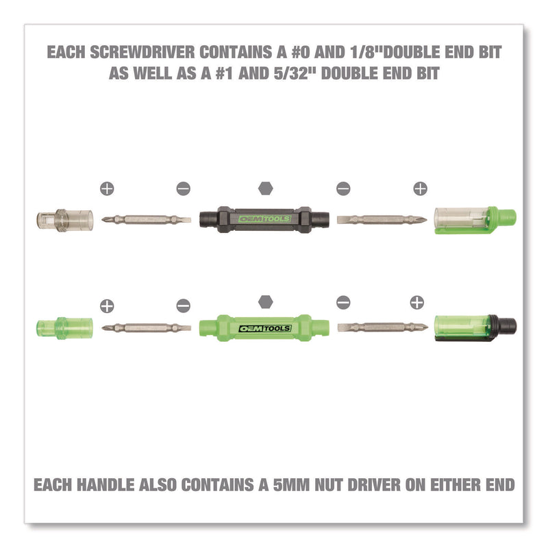 OEMTOOLS® 6-Way Pen-Style Screw/Nut Driver, Phillips/Slotted Bits, Metric Sockets, 5.38" Long, Black/Green, Green/Clear, 4/Pack (GNS22537) Pack of 4