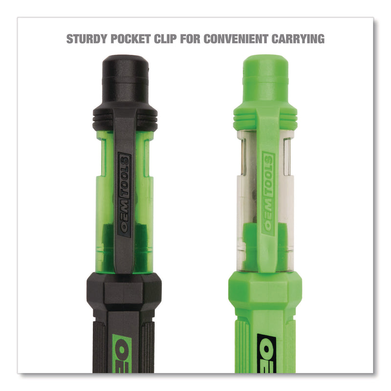 OEMTOOLS® 6-Way Pen-Style Screw/Nut Driver, Phillips/Slotted Bits, Metric Sockets, 5.38" Long, Black/Green, Green/Clear, 4/Pack (GNS22537) Pack of 4