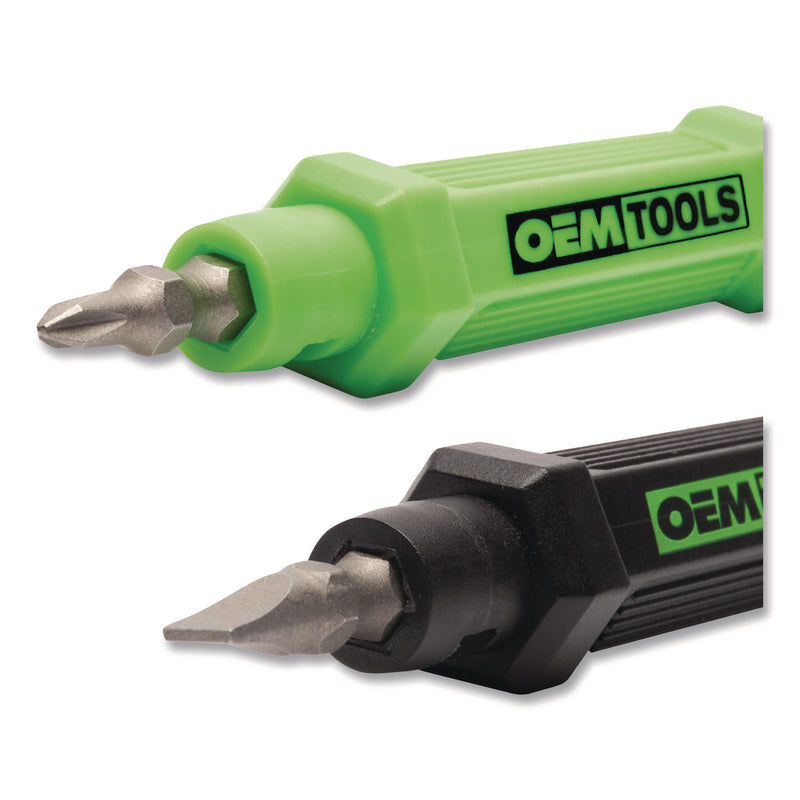 OEMTOOLS® 6-Way Pen-Style Screw/Nut Driver, Phillips/Slotted Bits, Metric Sockets, 5.38" Long, Black/Green, Green/Clear, 4/Pack (GNS22537) Pack of 4