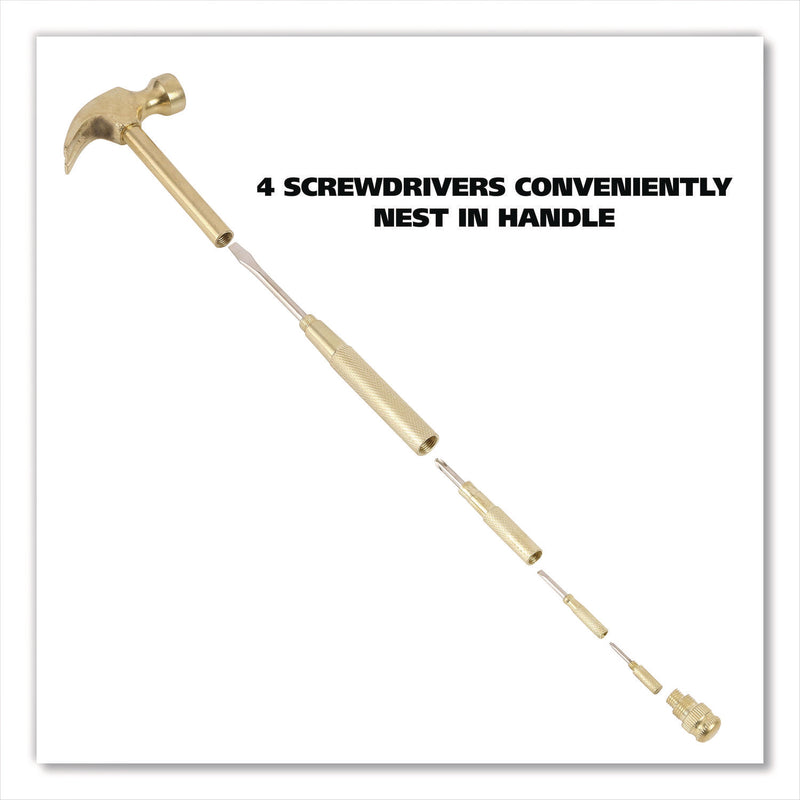 Great Neck® 5-in-1 Carpenter's Hammer with Nesting Handle Containing Four Screwdrivers, 6.5" Long Gold Handle (GNS19006) Each