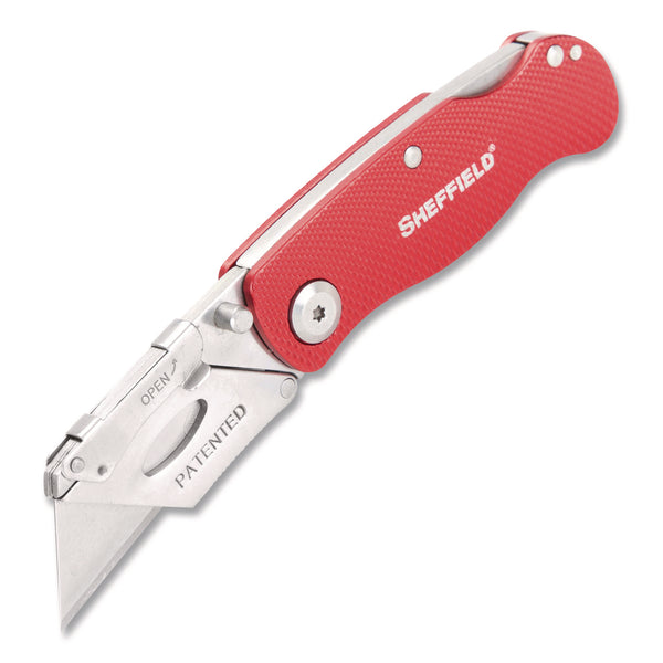 Sheffield Quick Change Lock Back Utility Knife, 1.25" Blade, 3.5" Aluminum Handle, Red (GNS12614) Each