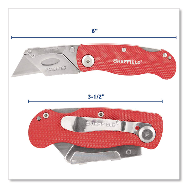 Sheffield Quick Change Lock Back Utility Knife, 1.25" Blade, 3.5" Aluminum Handle, Red (GNS12614) Each