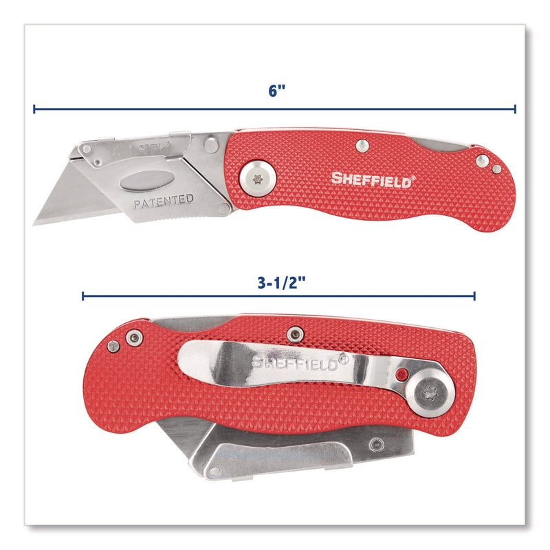 Sheffield Quick Change Lock Back Utility Knife, 1.25" Blade, 3.5" Aluminum Handle, Red (GNS12614) Each