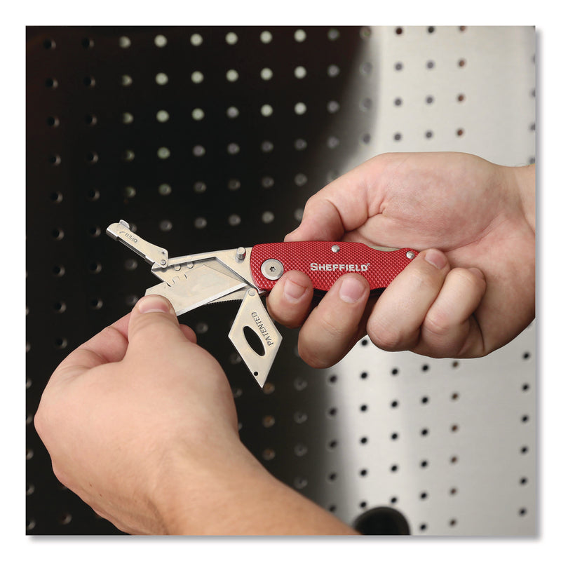 Sheffield Quick Change Lock Back Utility Knife, 1.25" Blade, 3.5" Aluminum Handle, Red (GNS12614) Each