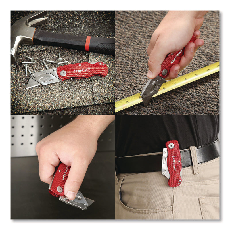 Sheffield Quick Change Lock Back Utility Knife, 1.25" Blade, 3.5" Aluminum Handle, Red (GNS12614) Each