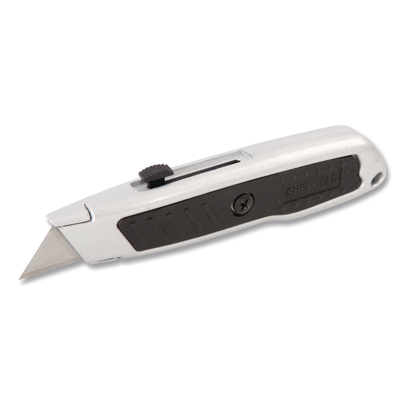 Sheffield Retractable Utility Knife, 1.25" Blade, 3.5" Plastic Handle, Black/Gray (GNS12243) Each