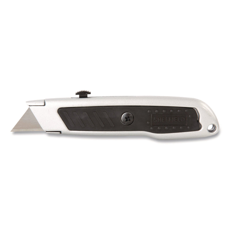 Sheffield Retractable Utility Knife, 1.25" Blade, 3.5" Plastic Handle, Black/Gray (GNS12243) Each