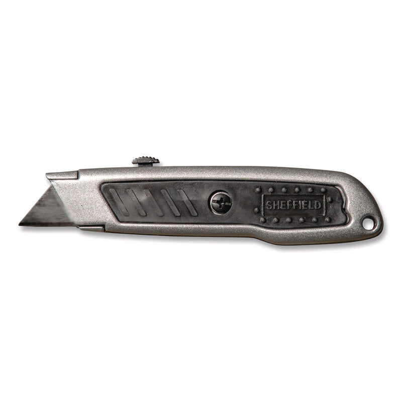 Sheffield Retractable Utility Knife, 1.25" Blade, 3.5" Plastic Handle, Black/Gray (GNS12243) Each