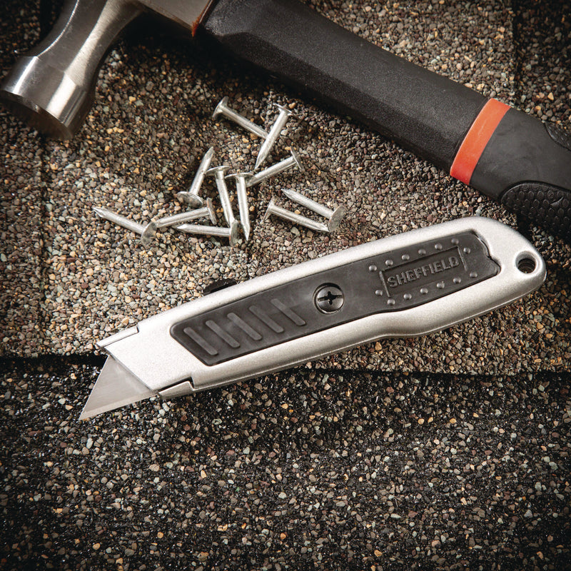 Sheffield Retractable Utility Knife, 1.25" Blade, 3.5" Plastic Handle, Black/Gray (GNS12243) Each