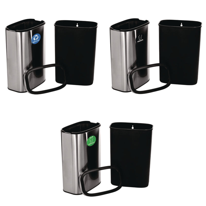 Alpine Industries 10.5 Gallon Recycle, Trash and Compost Combo Station, Brushed Stainless Steel (ALH47040LRTCO) Each