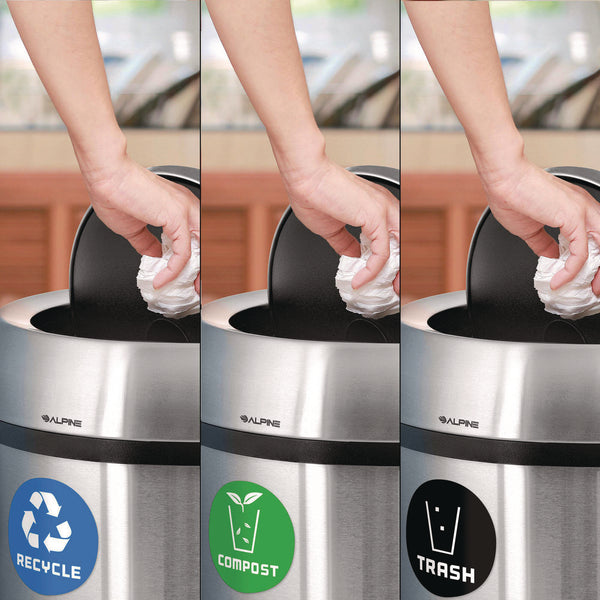 Alpine Industries 17 Gallon Stainless Steel Indoor Recycling, Trash and Compost Bins with Swivel Lid (ALH47065L1RTCO) Each