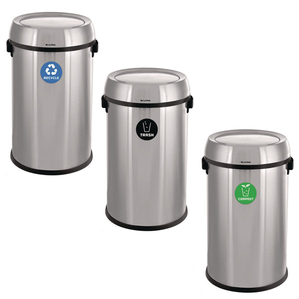 Alpine Industries 17 Gallon Stainless Steel Indoor Recycling, Trash and Compost Bins with Swivel Lid (ALH47065L1RTCO) Each