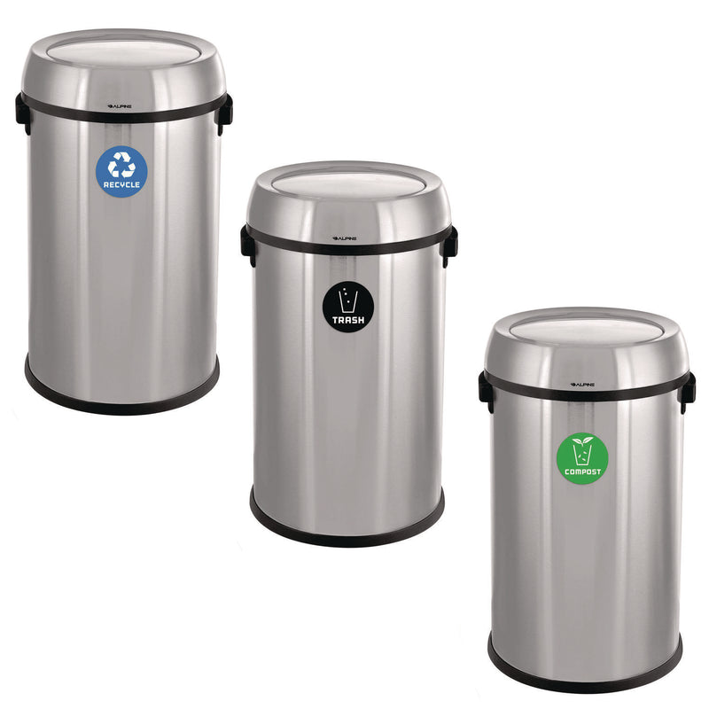 Alpine Industries 17 Gallon Stainless Steel Indoor Recycling, Trash and Compost Bins with Swivel Lid (ALH47065L1RTCO) Each