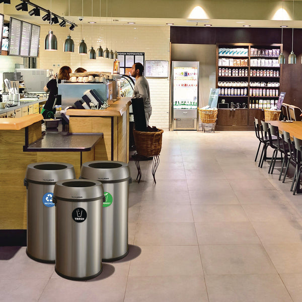 Alpine Industries 17 Gallon Stainless Steel Open Top Recycling, Trash and Compost Station (ALH47065LRTCO) Each