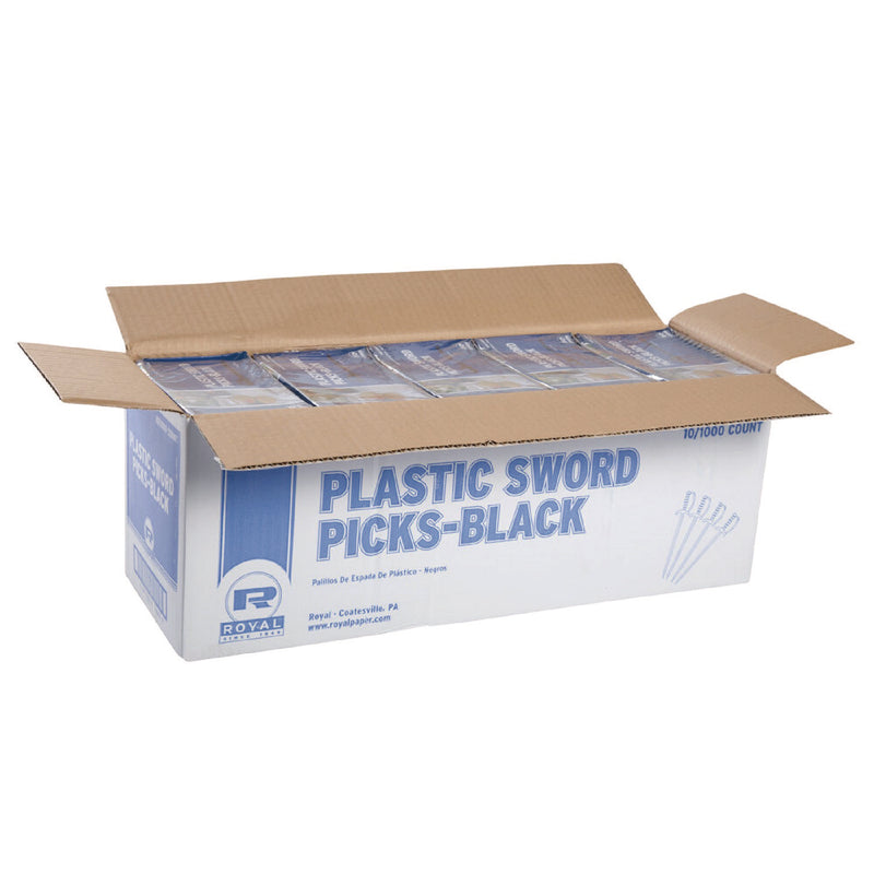 Sword Picks, Plastic, 6", Black, 1,000/Box, 10 Boxes/Carton (RPPRP147BK) Case of 10000