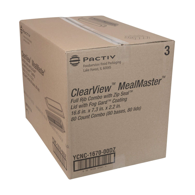 Pactiv Evergreen MealMaster Rib Container Base/Lid, 16.6 x 7.3 x 2.3, Black/Clear Plastic, 80/Carton (PCTYCNC167000DZ) Case of 80
