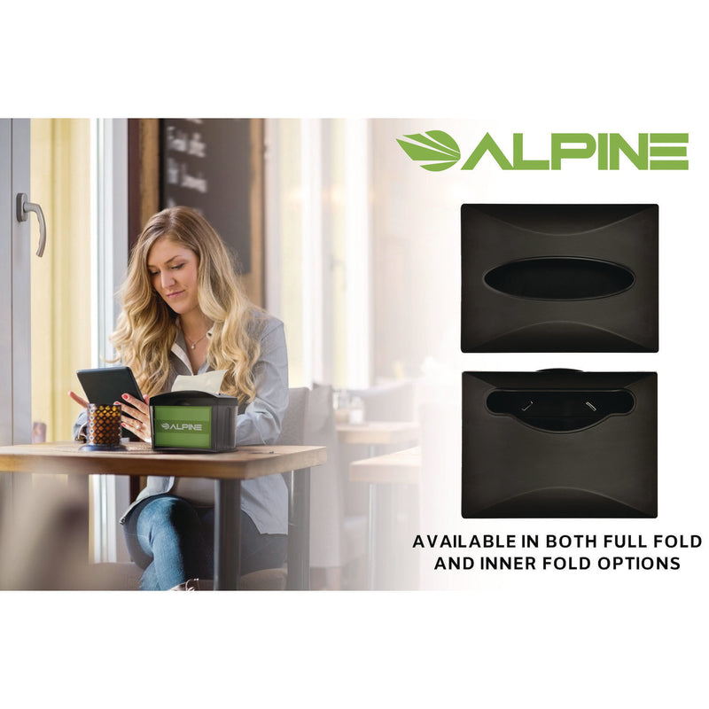 Alpine Industries Interfold Table Top Dispenser Napkin Holder, 5.9 x 8 x 6.5, Black (ALHALP4332) Each