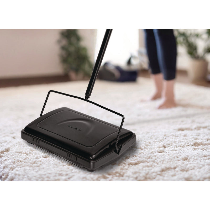 Alpine Industries Manual Triple Brush Carpet and Floor Sweeper, 42.5" Handle, Black (ALHALP469BLKNEW) Each