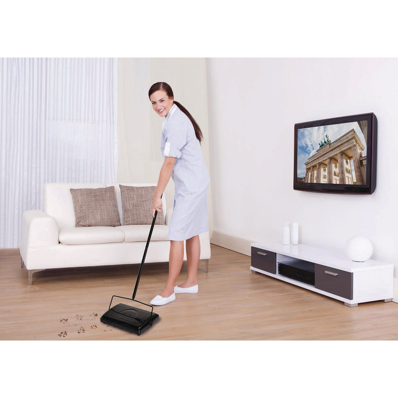 Alpine Industries Manual Triple Brush Carpet and Floor Sweeper, 42.5" Handle, Black (ALHALP469BLKNEW) Each
