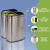 Alpine Industries 10.5 Gallon Stainless Steel Open Top Dual Compartment Trash Can (ALHALP470R40L) Each