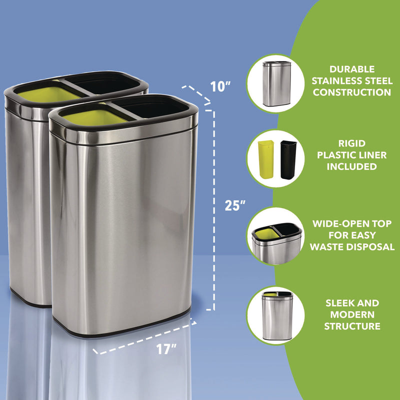 Alpine Industries 10.5 Gallon Stainless Steel Open Top Dual Compartment Trash Can (ALHALP470R40L) Each