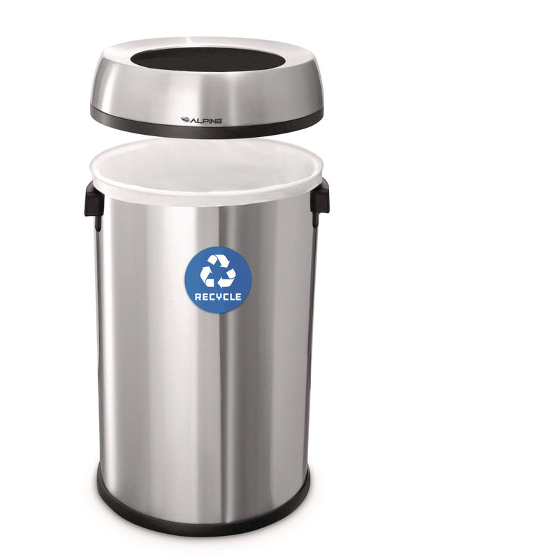 Alpine Industries 17 Gallon Stainless Steel Open Top Recycling Bin Receptacle (ALHALP47065LR) Each