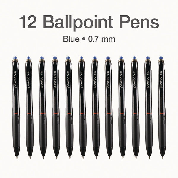 TOPS™ PENTONIC Retractable Ballpoint Pen, Fine 0.7 mm, Blue Ink, Blue Barrel, 12/Pack (PNT12123) Pack of 12