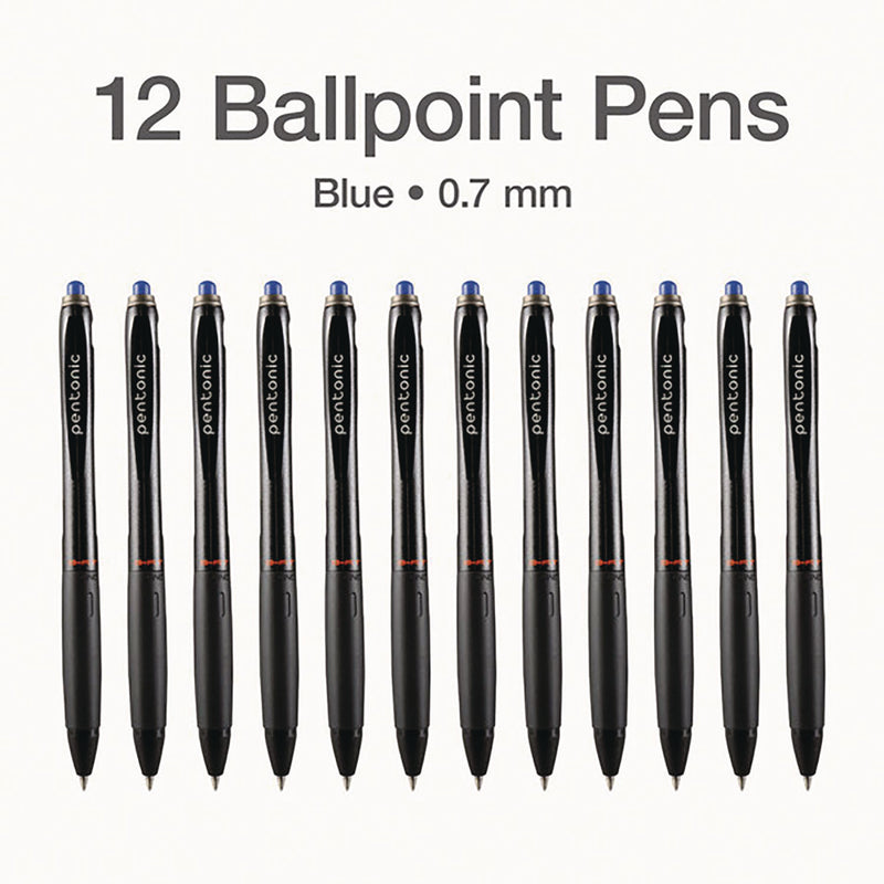 TOPS™ PENTONIC Retractable Ballpoint Pen, Fine 0.7 mm, Blue Ink, Blue Barrel, 12/Pack (PNT12123) Pack of 12