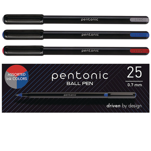 TOPS™ PENTONIC Fine Point Ballpoint Pens, 0.7 mm, Assorted Ink Colors, Black Barrel, 25/Pack (PNT12126) Pack of 25