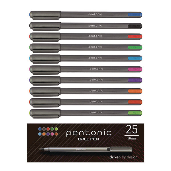 TOPS™ PENTONIC Medium Point Ballpoint Pen, 1 mm, Assorted Ink Colors, Charcoal Gray Barrel, 25/Pack (PNT12127) Pack of 25