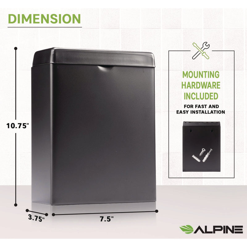 Alpine Industries Stainless Steel Wall-Mounted Sanitary Napkin Receptacle, Black (ALHALP451SSBBLK) Each