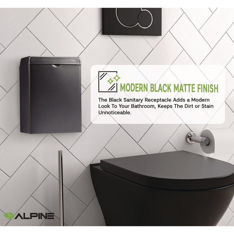 Alpine Industries Stainless Steel Wall-Mounted Sanitary Napkin Receptacle, Black (ALHALP451SSBBLK) Each