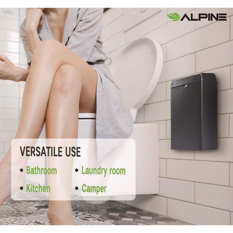 Alpine Industries Stainless Steel Wall-Mounted Sanitary Napkin Receptacle, Black (ALHALP451SSBBLK) Each