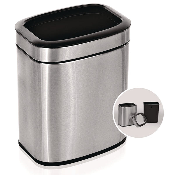 Alpine Industries Stainless Steel Rectangular Liner Open Top Trash Can, 2.6 gal, Brushed Stainless Steel (ALHALP47010L) Each