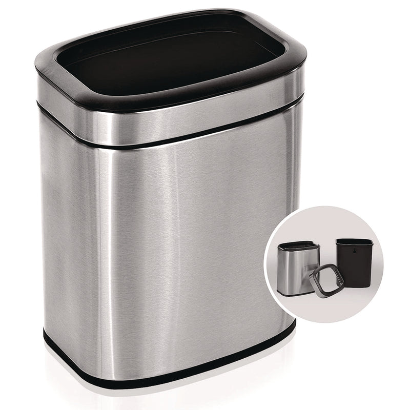 Alpine Industries Stainless Steel Rectangular Liner Open Top Trash Can, 2.6 gal, Brushed Stainless Steel (ALHALP47010L) Each