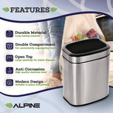Alpine Industries Stainless Steel Rectangular Liner Open Top Trash Can, 2.6 gal, Brushed Stainless Steel (ALHALP47010L) Each