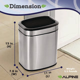 Alpine Industries Stainless Steel Rectangular Liner Open Top Trash Can, 2.6 gal, Brushed Stainless Steel (ALHALP47010L) Each