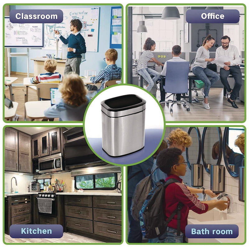 Alpine Industries Stainless Steel Rectangular Liner Open Top Trash Can, 2.6 gal, Brushed Stainless Steel (ALHALP47010L) Each