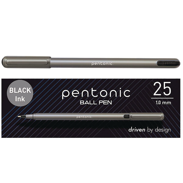 TOPS™ PENTONIC Medium Point Ballpoint Pen, 1 mm, Black Ink, Charcoal Barrel, 25/Pack (PNT12128) Pack of 25