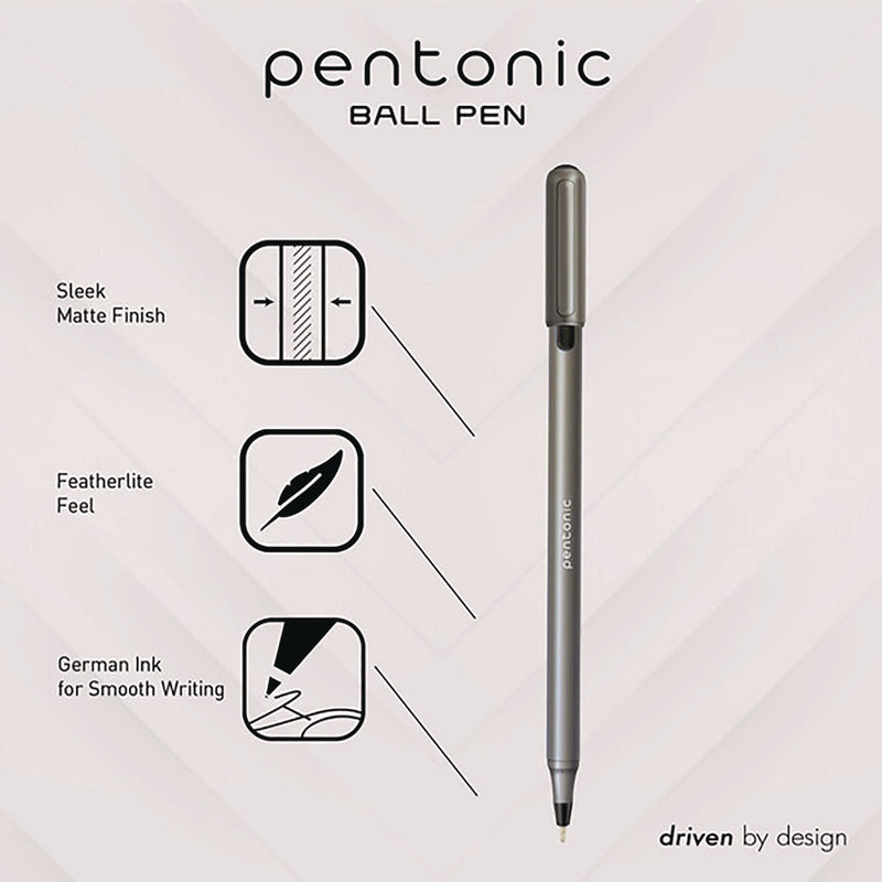 TOPS™ PENTONIC Medium Point Ballpoint Pen, 1 mm, Black Ink, Charcoal Barrel, 25/Pack (PNT12128) Pack of 25