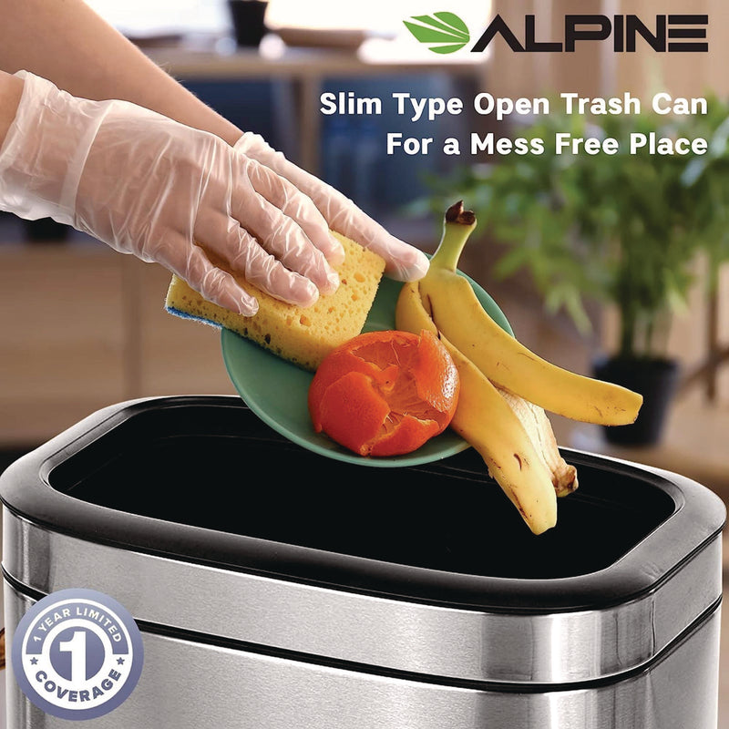 Alpine Industries Stainless Steel Rectangular Liner Open Top Trash Can, 5.3 gal, Brushed Stainless Steel (ALHALP47020L) Each