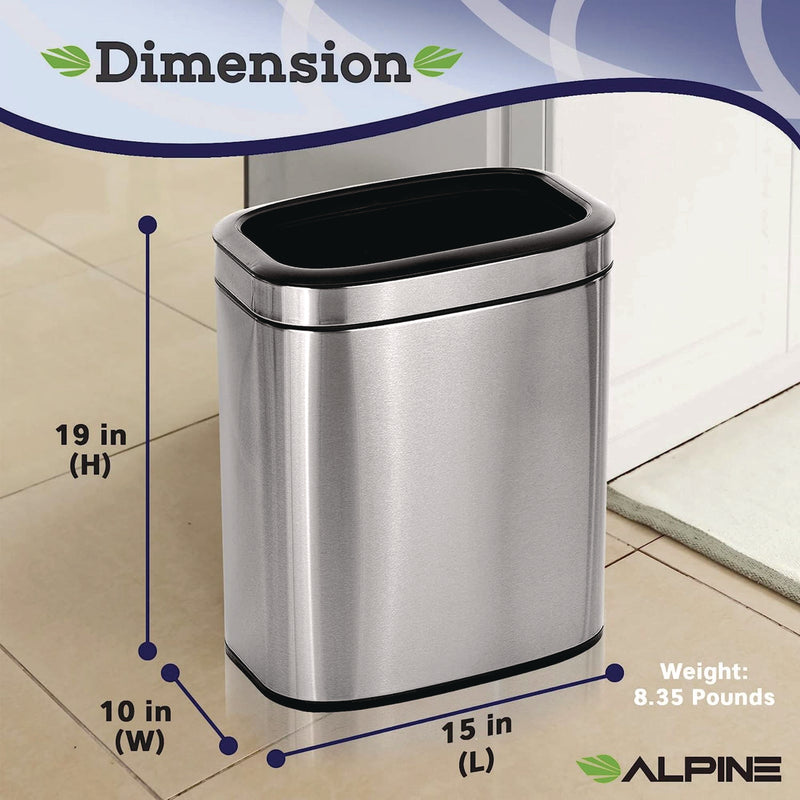Alpine Industries Stainless Steel Rectangular Liner Open Top Trash Can, 5.3 gal, Brushed Stainless Steel (ALHALP47020L) Each